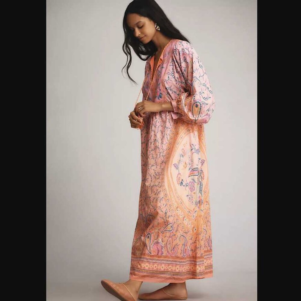 New S Farm Rio x Anthropologie long-sleeve pink floral printed maxi dress - Picture 3 of 12